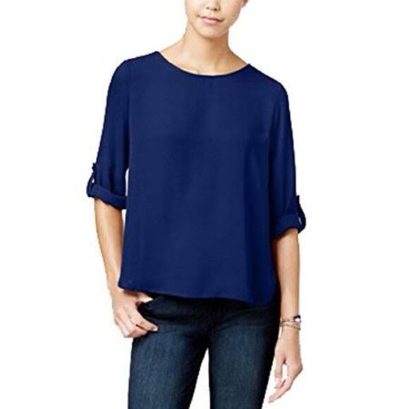 Hippie Rose BURGUNDY Red Wine Roll Tab Sleeve Top Blouse Popover L Large NEW NWT - Picture 7 of 8